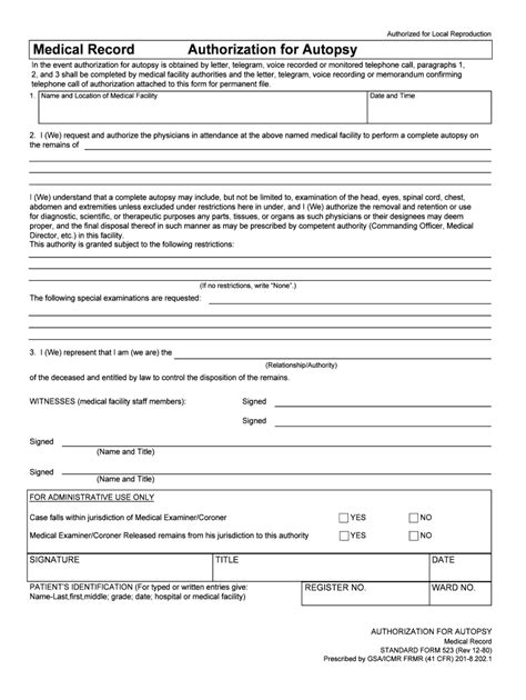 Fillable Online Gsa Medical Record Authorization For Autopsy Gsa Fax