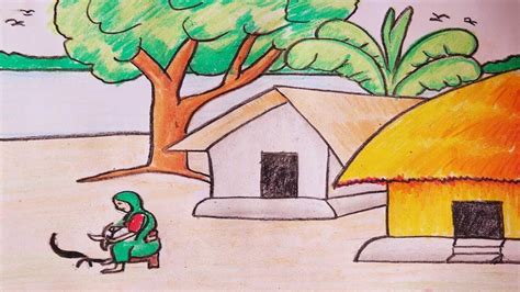How To Draw A Scenery Of Bangladeshi Village L গ্রামের দৃশ্য Youtube