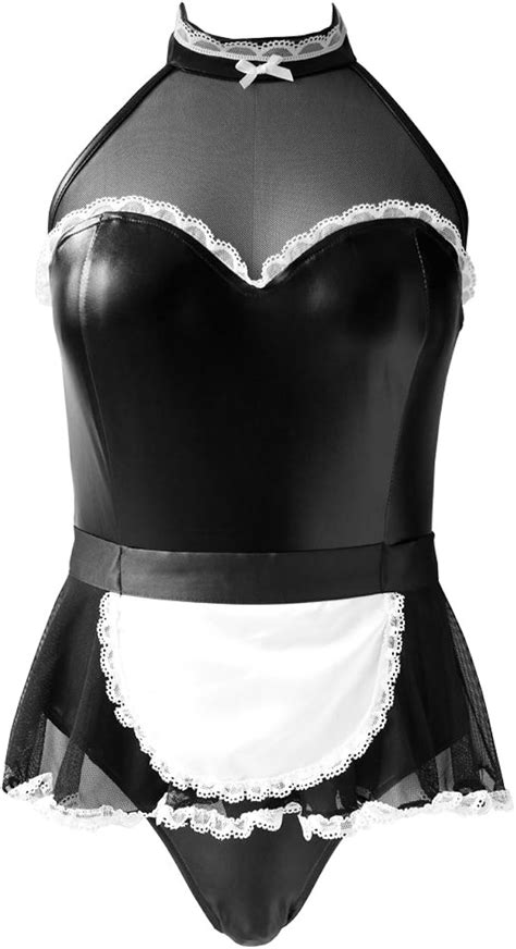 Newdance Womens French Maid Costume Sexy Halter Teddies Lingerie