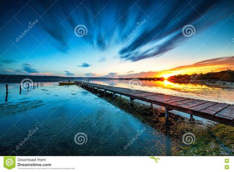 Small Dock And Boat At The Lake Stock Image Image Of