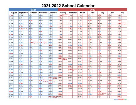 2021 And 2022 School Calendar Printable Template No22scl1