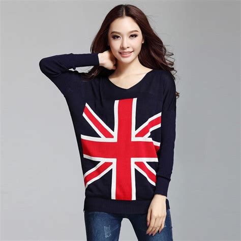 2014 new fashion womens british flag pattern knit womenandladies long sleeve uk flag sweater