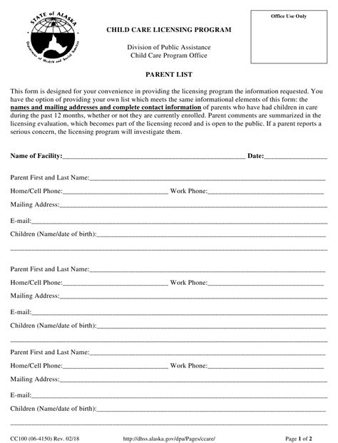 Form CC100 - Fill Out, Sign Online and Download Printable PDF, Alaska