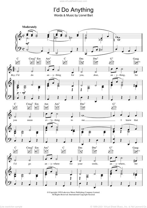 Id Do Anything From Oliver Sheet Music For Voice Piano Or Guitar