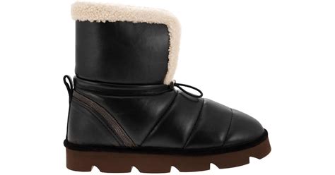 Brunello Cucinelli Leather Boot With Shearling Lining And Shiny Details