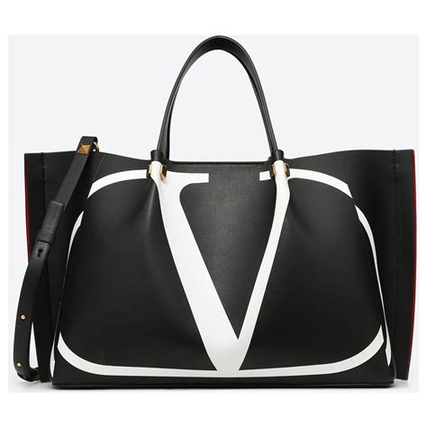 Valentino Sac Medium Shopping Bag Vlogo Escape With Inlay Black White