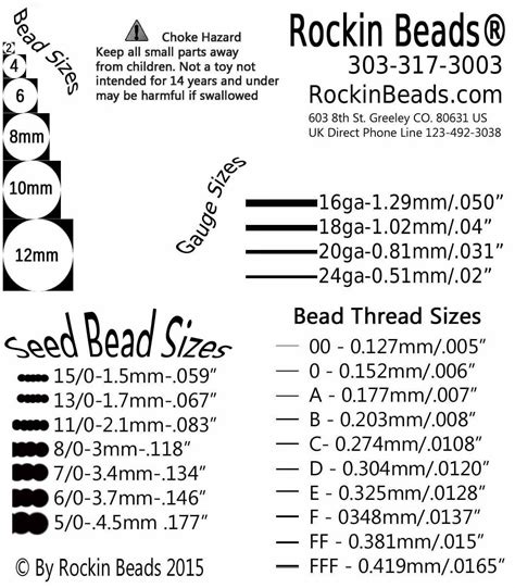 Seed Bead Size Chart
