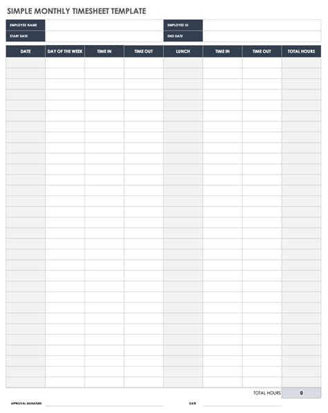 Free Monthly Timesheet And Time Card Templates Smartsheet