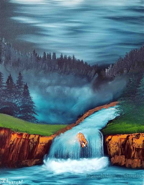 Waterfall Art Print Waterfall Oil Painting Waterfall Print Etsy