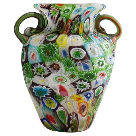 Pair Of Millefiori Murano Glass Vases By Fratelli Toso Italy 1960s At 1stdibs