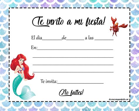 Invitaciones De La Sirenita Ariel Para Editar