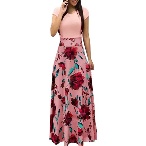 Sexy Maxi Black Red Dress Women O Neck Short Sleeve Long Dresses Summer Clothes Print Floral