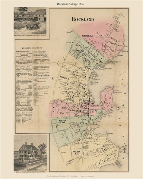 Rockland Village Maine 1857 Old Town Map Custom Print Lincoln Co