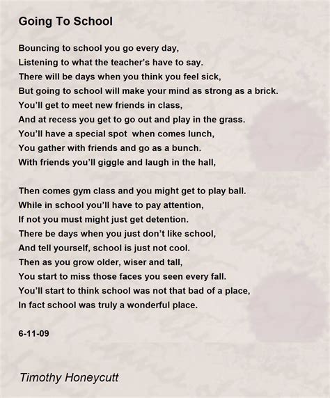Going To School Going To School Poem By Timothy Honeycutt