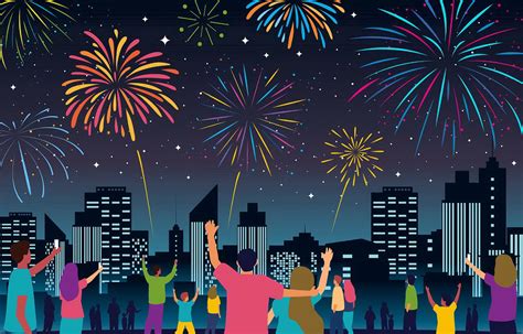 People Celebrating New Year With Fireworks 1437077 Vector Art At Vecteezy