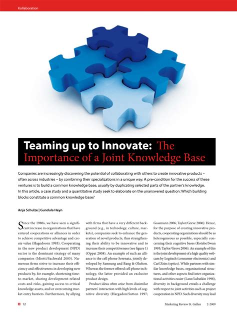 Pdf Teaming Up To Innovate The Importance Of A Joint Knowledge Base