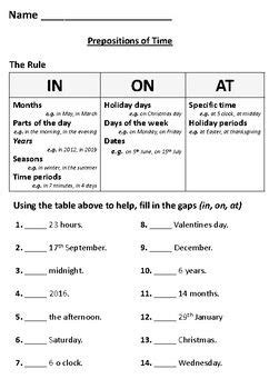Prepositions Of Time Worksheet