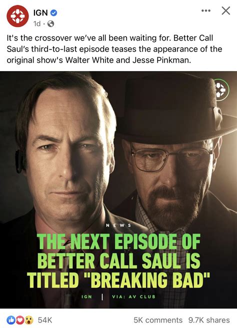 The Next Episode Of Better Call Saul Is Titled “breaking Bad” This Is A