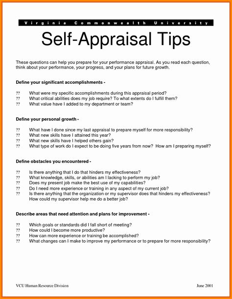 Self Performance Review Template Inspirational Self Performance
