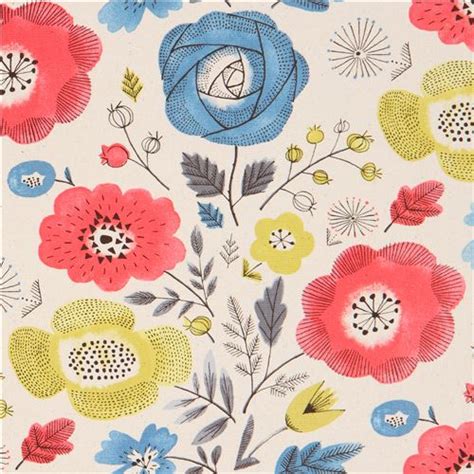 Japanese Flower Oxford Fabric By Cosmo In Natural Color Fabric By Cosmo