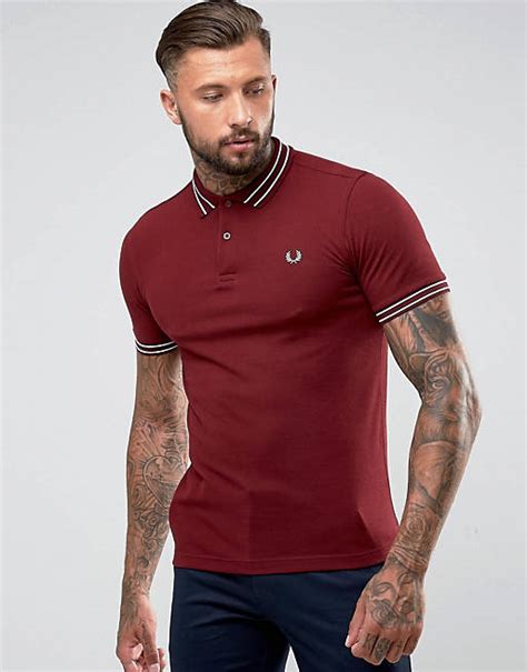 Fred Perry Slim Fit Polo With Textured Tipped Collar In Burgundy Asos