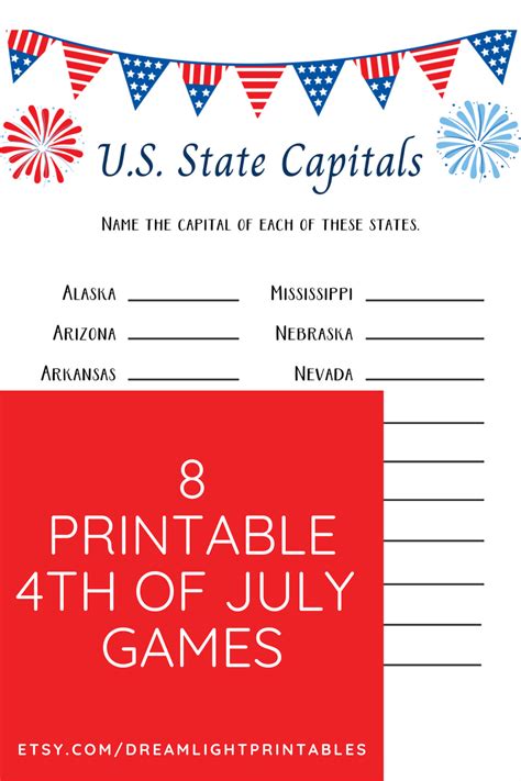 Printable Fourth Of July Games 4th Of July Games Etsy 4th Of July Games Fourth Of July