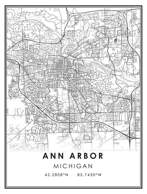 Ann Arbor Map Print Poster Canvas Ann Arbor Michigan City Etsy