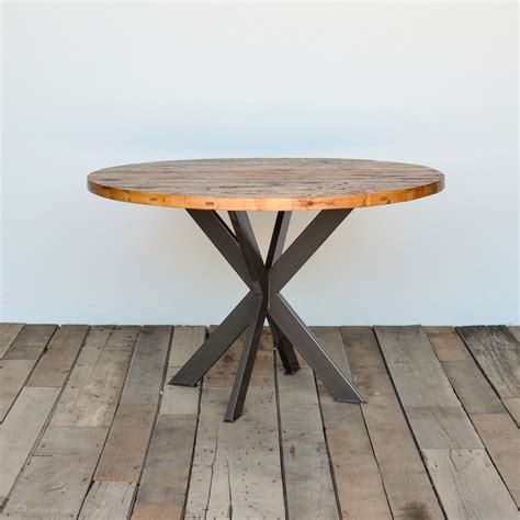Round Dining Table In Reclaimed Wood And Pedestal Steel Legs Etsy