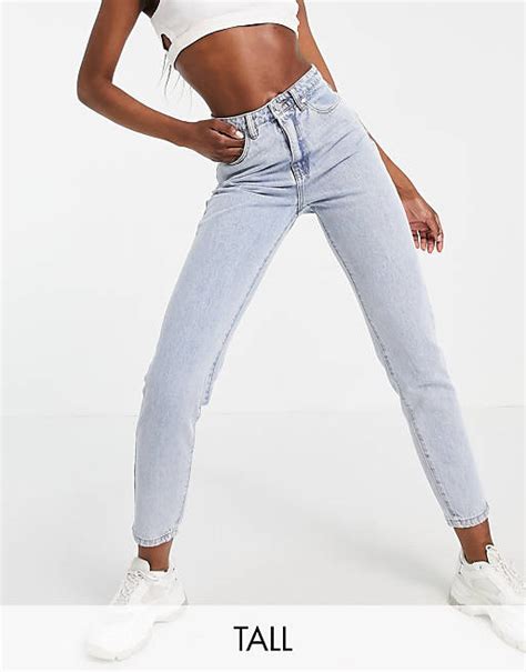 Missguided Tall Riot Highwaisted Denim Mom Jeans In Blue Mblue Asos
