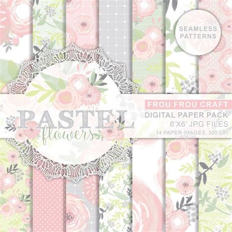 Pastel Flowers Digital Paper Pack Seamless Patterns Instant Download