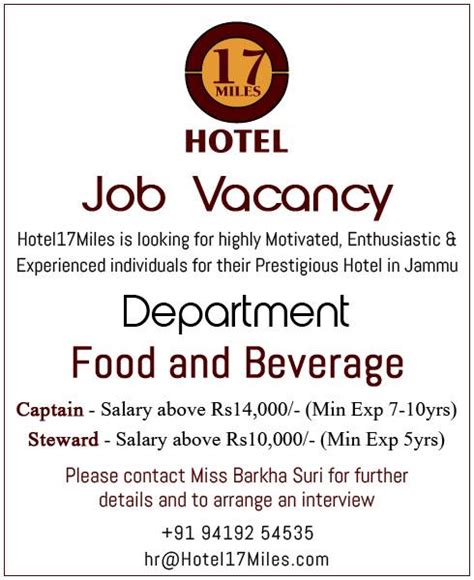 Suggestions will appear below the field as you type. Job Vacancy - 17 Miles Hotel
