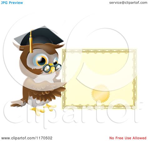 Cartoon Of A Professor Owl With A Diploma And Graduation Cap Royalty