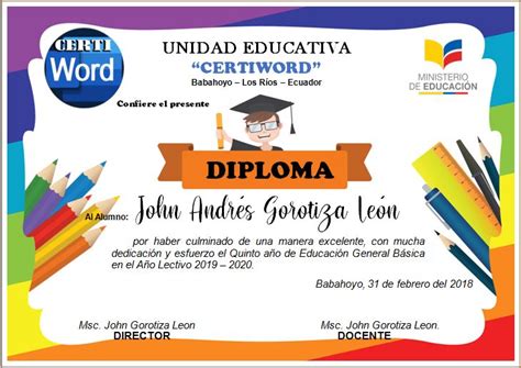 Diploma Preparatoria Editable En Word Certificados E Imprimibles En