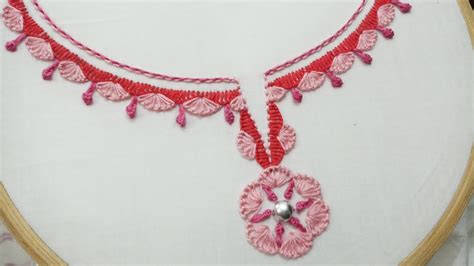 Hand Embroidery Of A Neckline Design For Ladies Shirt Or Top Youtube