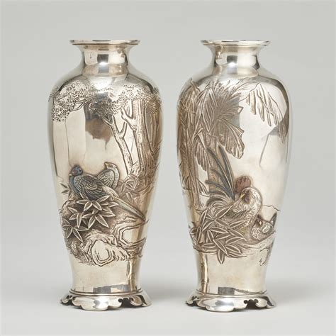 A Pair Of Japanese Silver Vases Kevin Page