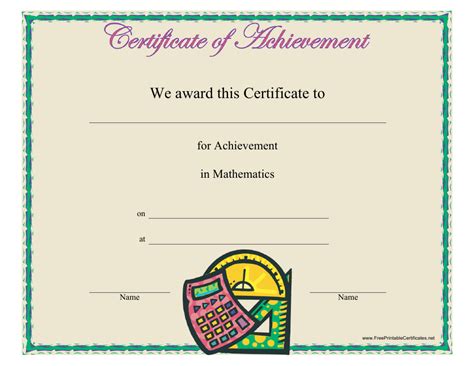 Mathematics Achievement Certificate Template Download Printable Pdf