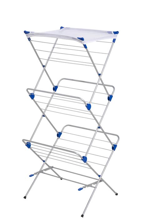 3 Tier Mesh Top Drying Rack Silver With Blue Urban Clotheslines
