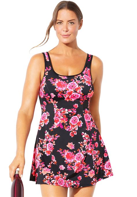 Swimsuits For All Womens Plus Size Chlorine Resistant Tank Swimdress