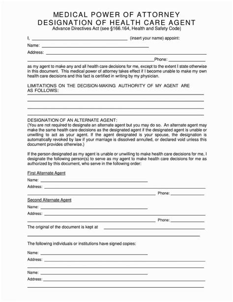 Blank Printable Medical Power Of Attorney Forms