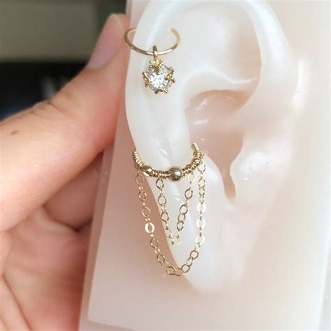 20 22 24gauge 14k Gold Filled Double Chains Earring Hoop Lobe Cartilage