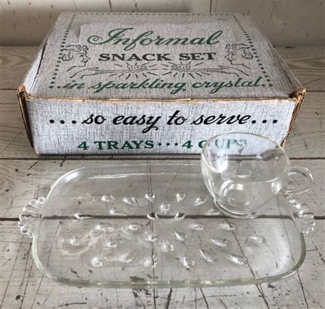 Vintage Hazel Atlas Teardrop Design Informal Crystal Snack Set From The