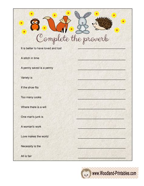 8 Free Printable Woodland Baby Shower Party Games