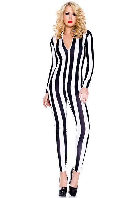 Black And White Stripe Jumpsuit Costume For Women