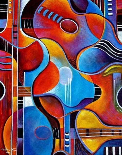 Guitar Original Painting By Marlina Vera Cubist Modern Art Etsy In