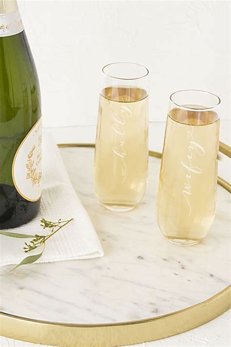 Hubby And Wifey Stemless Champagne Flutes David S Bridal Stemless Champagne Flutes Stemless