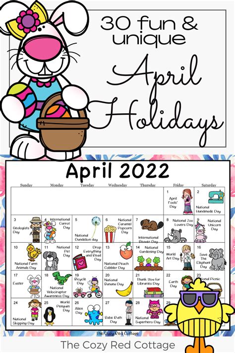 The Cozy Red Cottage April Holiday Calendar