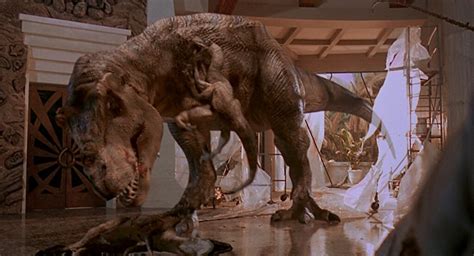 Tyrannosaurus Rex Fighting A Velociraptor Jurassic Park 1