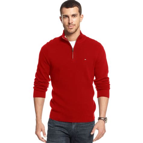 Tommy Hilfiger Adam Quarter Zip Sweater In Red For Men Lyst