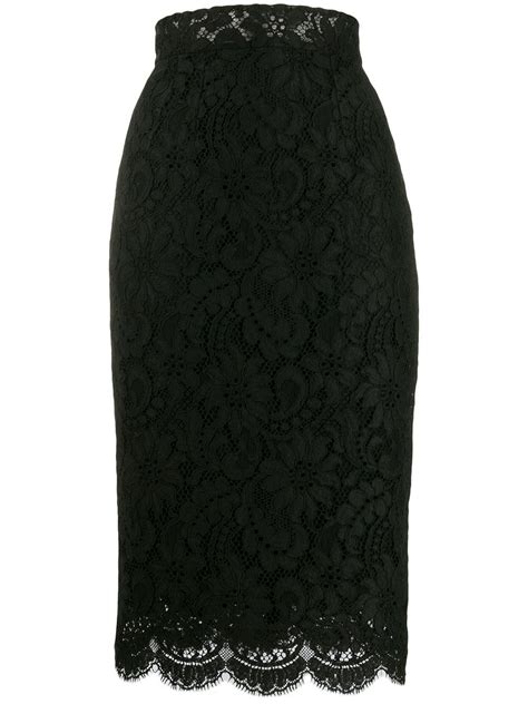 black cotton blend high waisted lace pencil skirt from dolce and gabbana featuring a high waist a