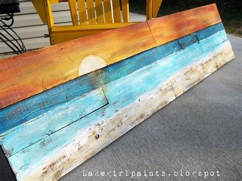 Diy Lake Girl Paints Sunset Beach Art From Fence Boards Outdoor